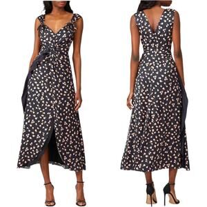 Self Portrait Womens A-Line Maxi Dress Black Floral Twist Front Ruffle Zip 4